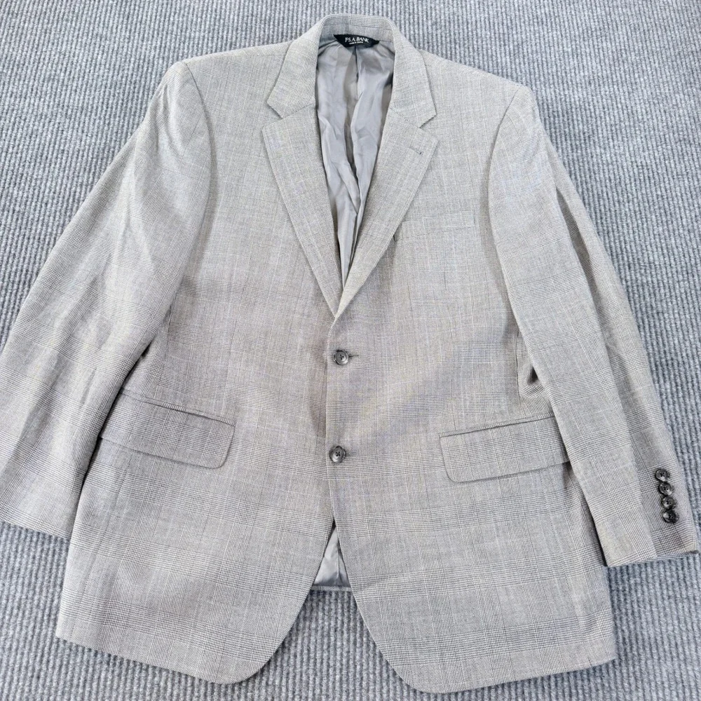 Jos A Bank Signature Collection Silk Camelhair Blazer Men 42R Tan Plaid Coat